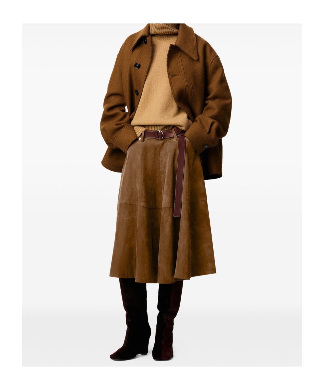 Ami Alexandre Mattiussi Pleated Suede Midi Skirt In Brown