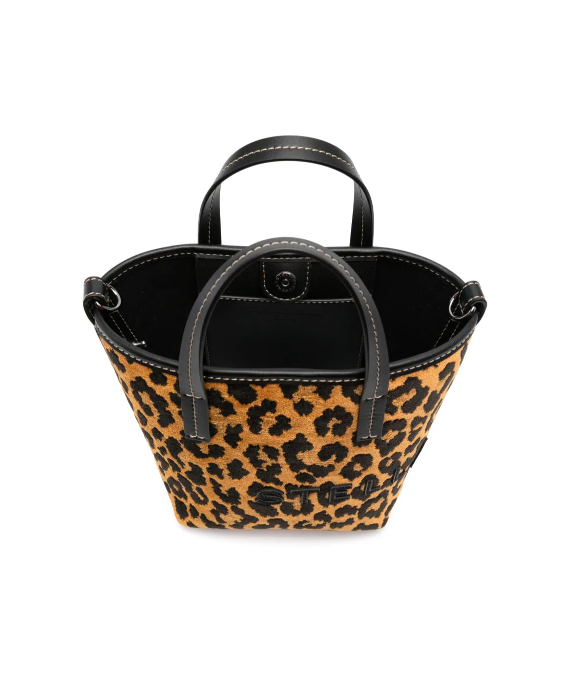 Stella Mccartney Jacquard Leopard Bucket Bag In Black