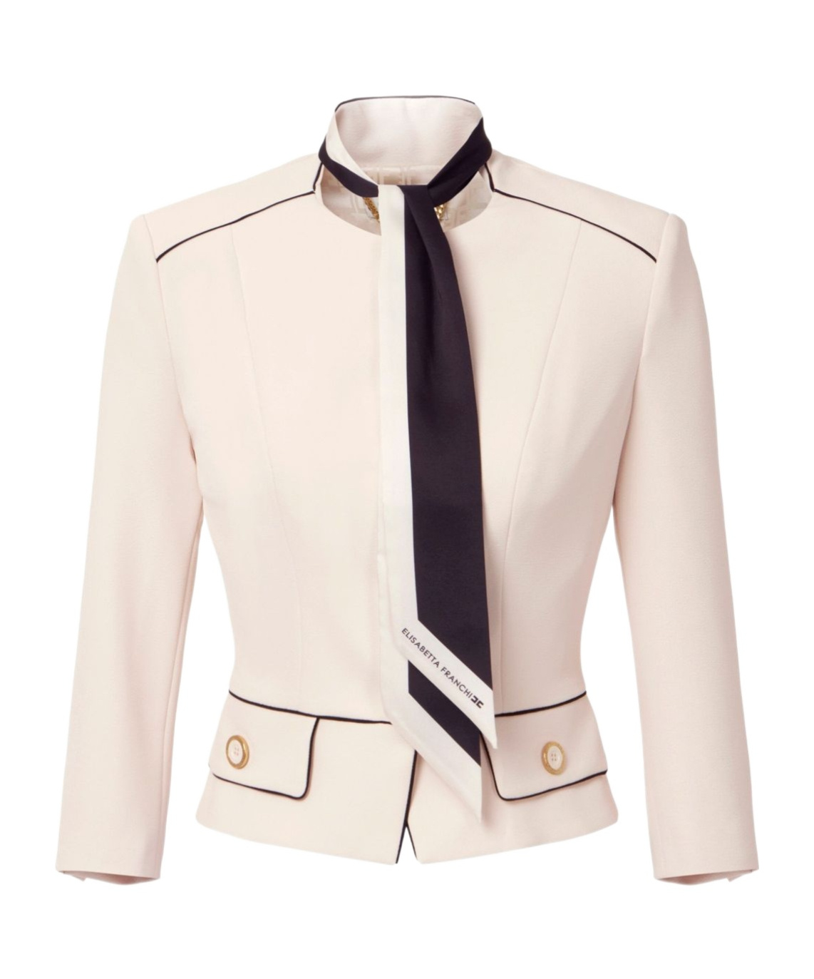 Elisabetta Franchi Black Jacket With Tailored Silhouette In White