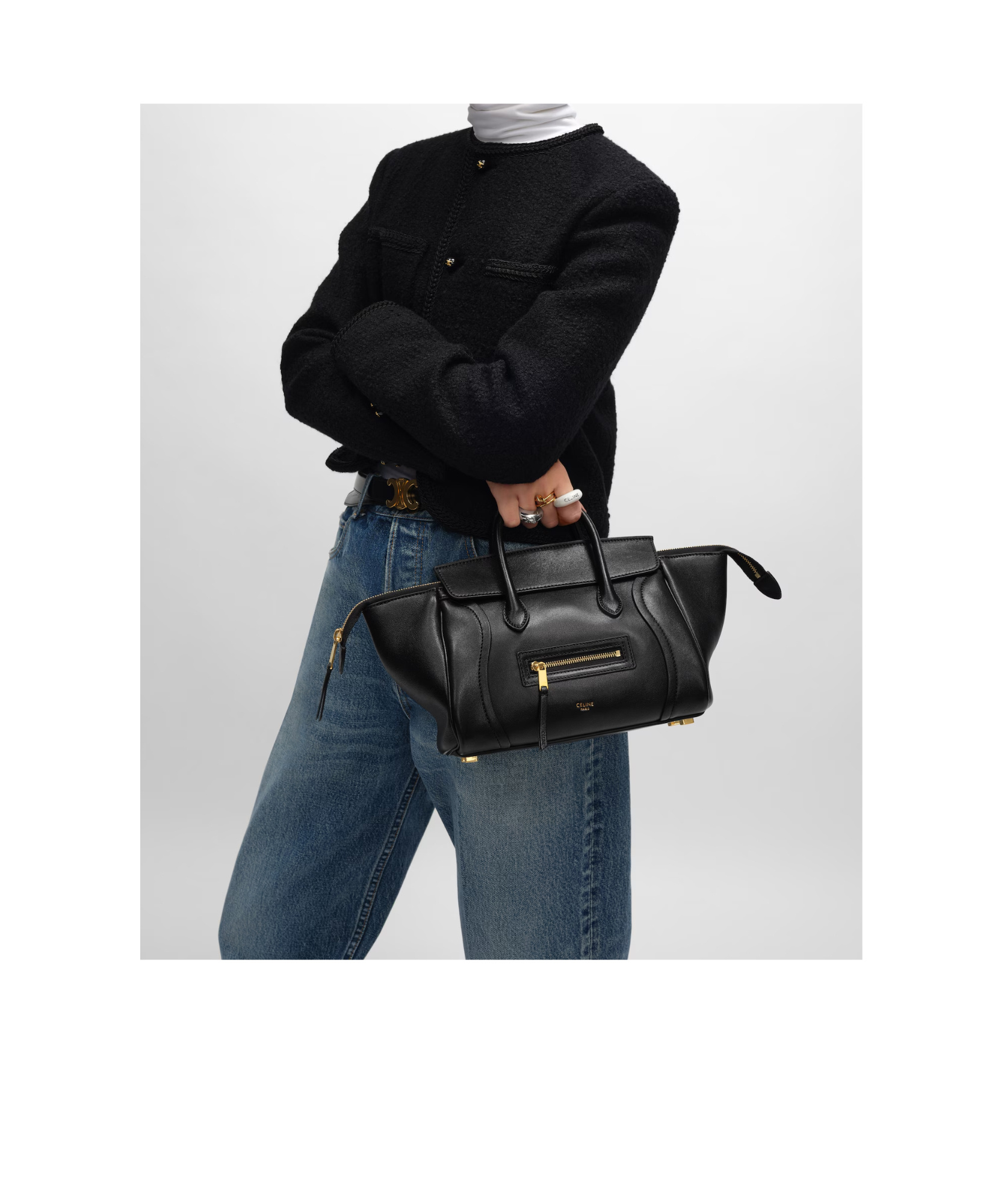 Celine Small New Luggage In Supple Shiny Lambskin In Black