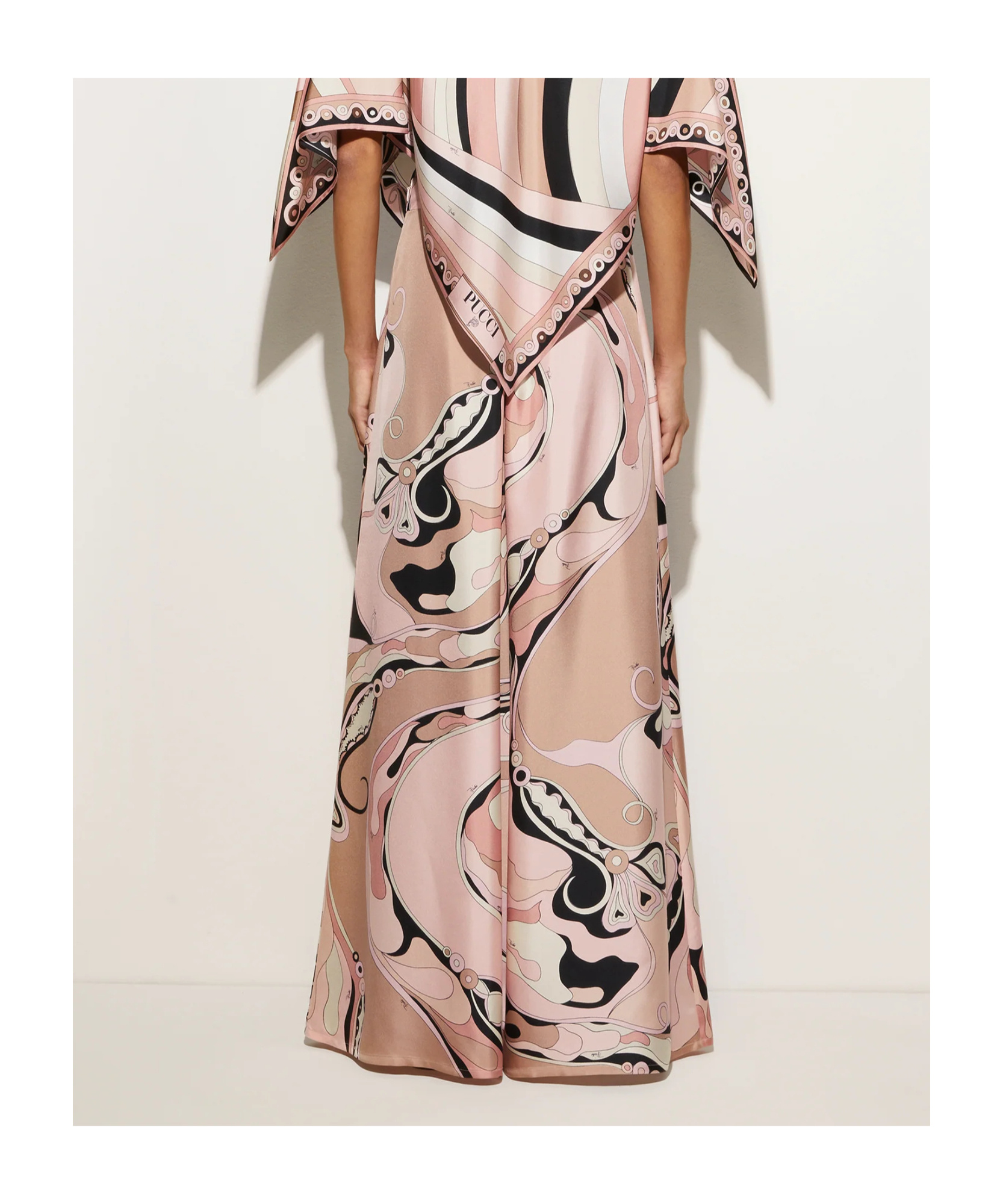 Emilio Pucci Orchidee Print Silk Twill Wide-leg Pants In Nude