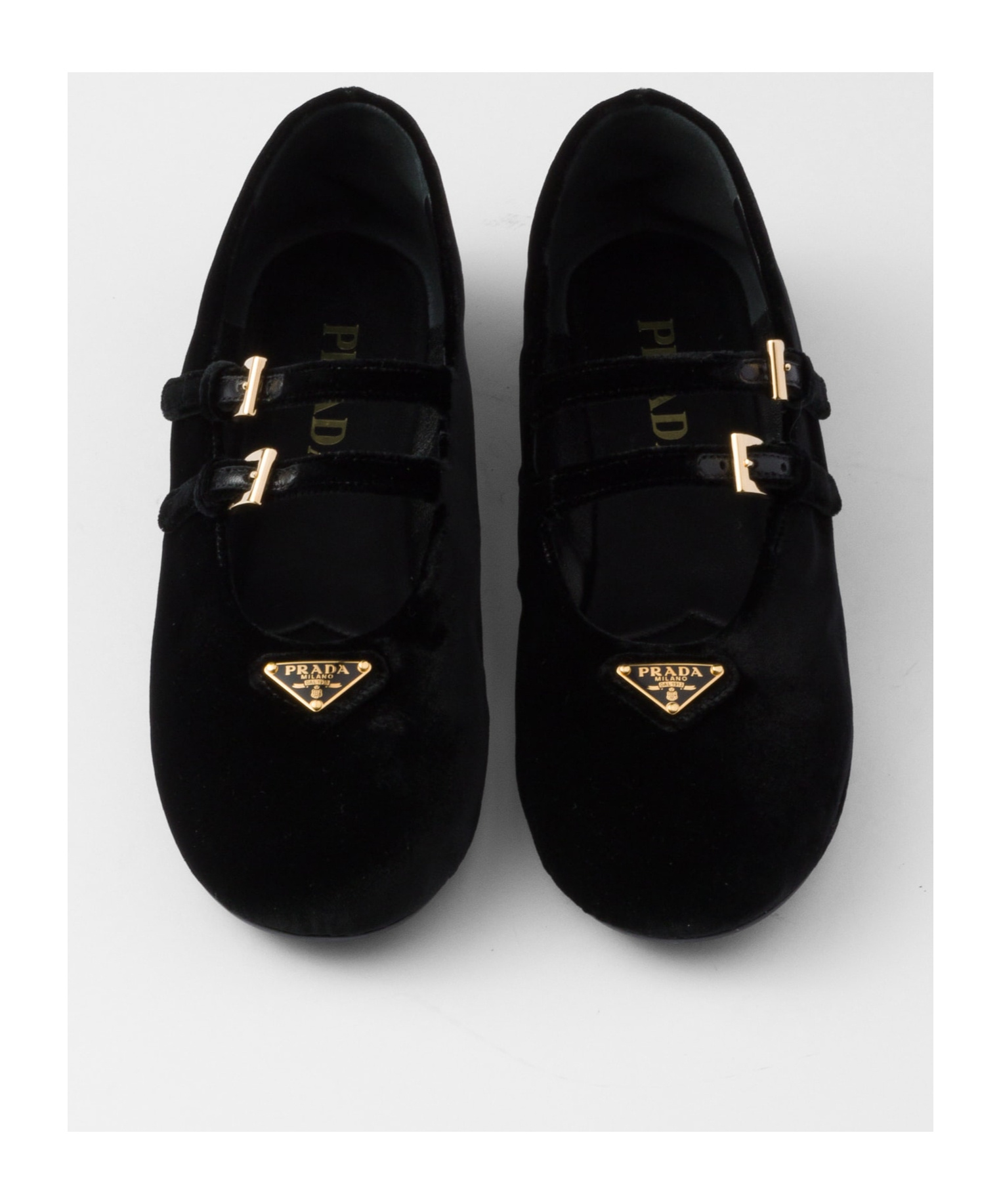 Prada Triangle Logo Velvet Ballet Flats In Black