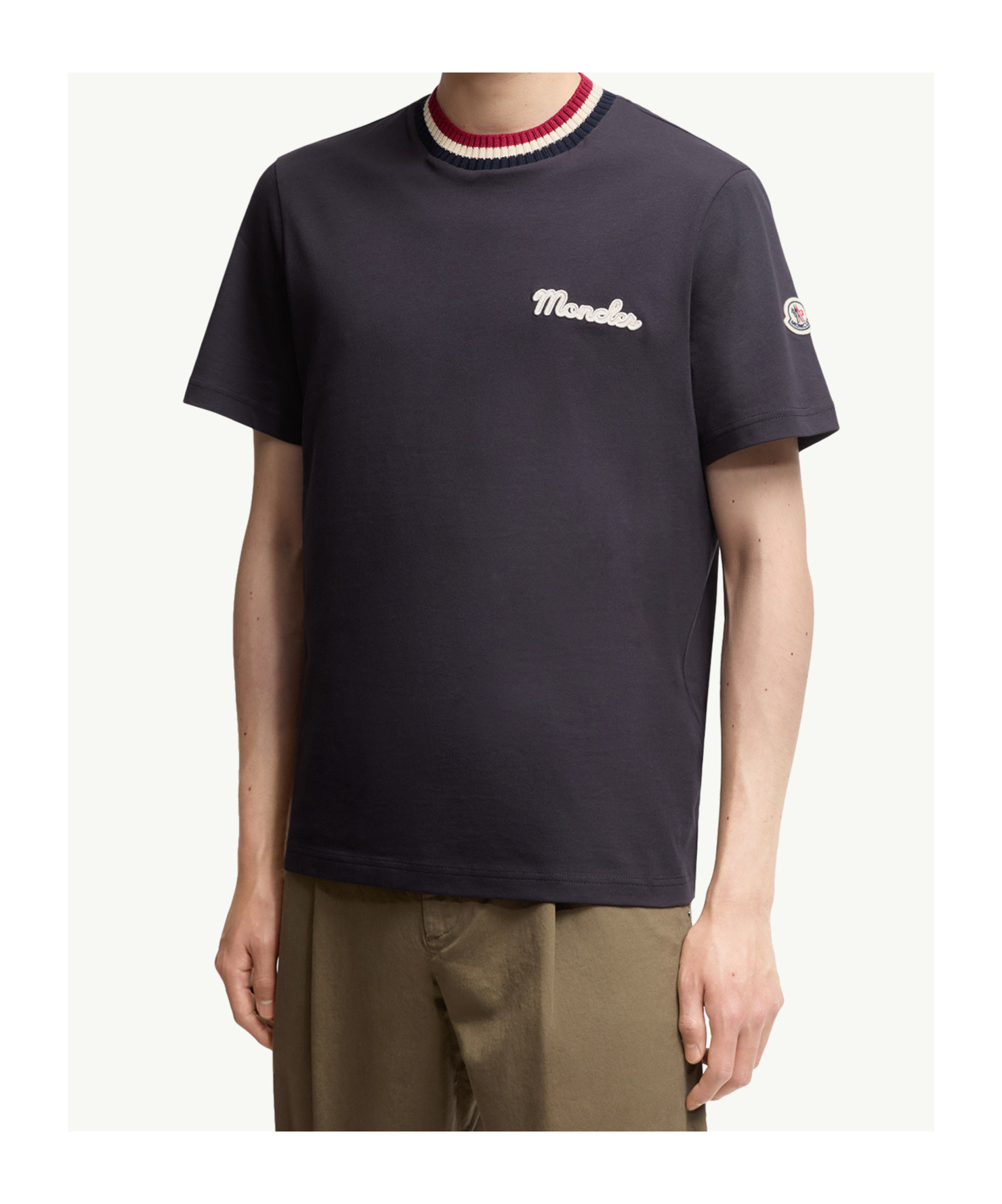 Moncler Cotton Logo Embroidered T-shirt In Blue