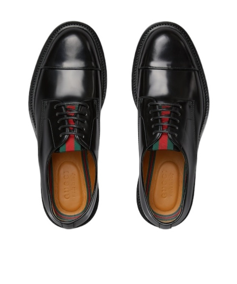 Gucci Interlocking G Leather Lace-up Shoes In Black
