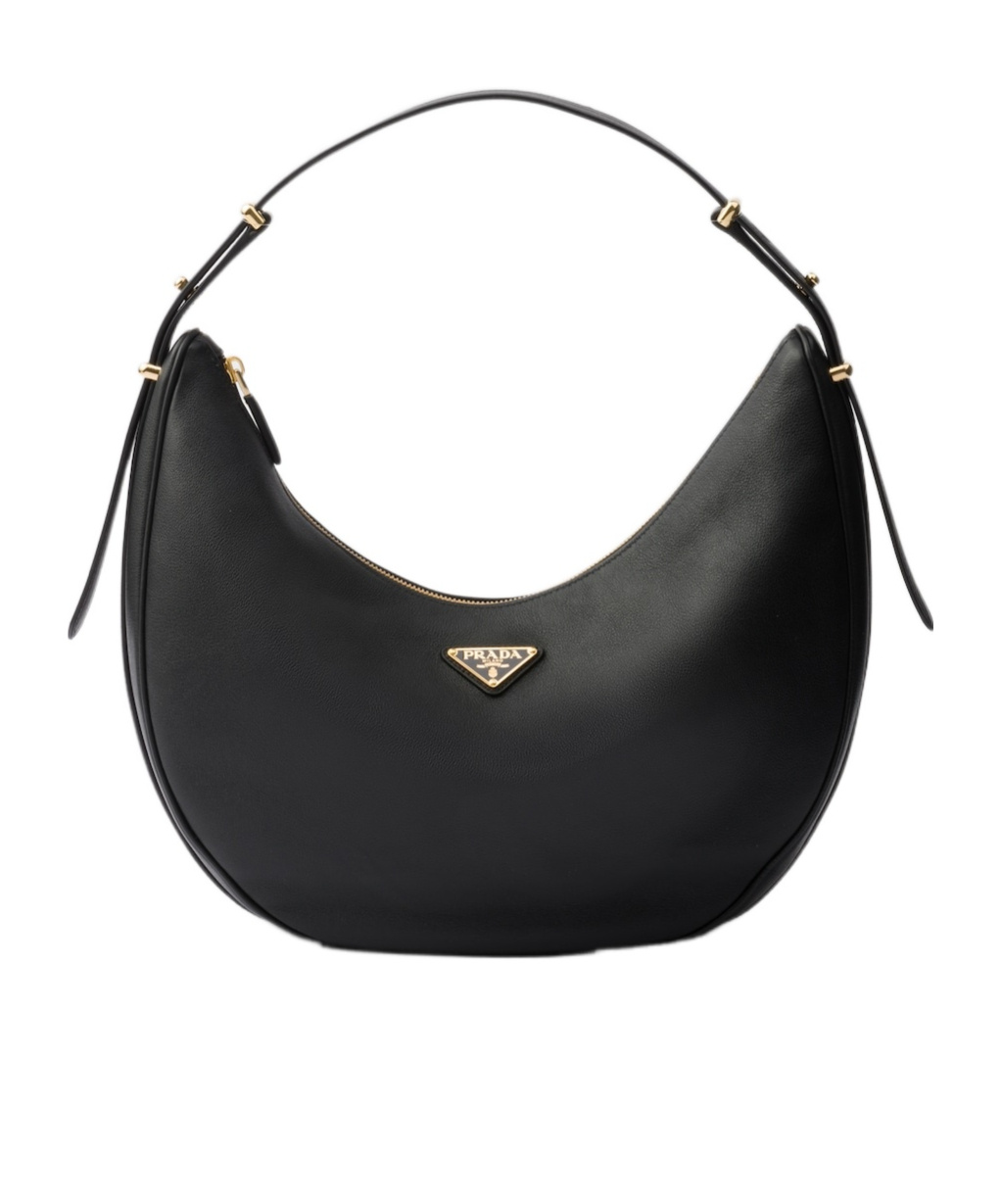 Prada Rounded Shoulder Bag With Gold-tone Hardware In Black