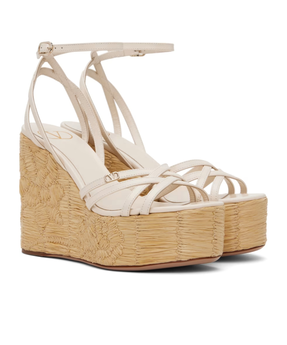 Valentino Off-white Raflower Heeled Sandals In Nude