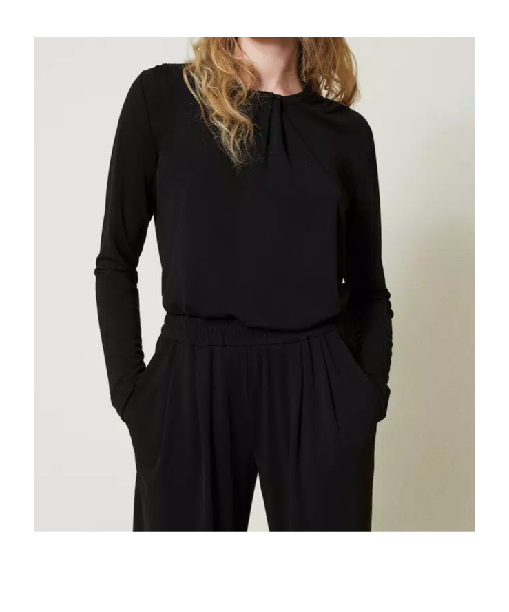 Shop Twinset Drape-detailing Jersey Blouse