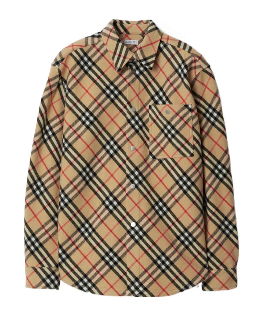 Burberry Check Wool Overshirt In Multicolor