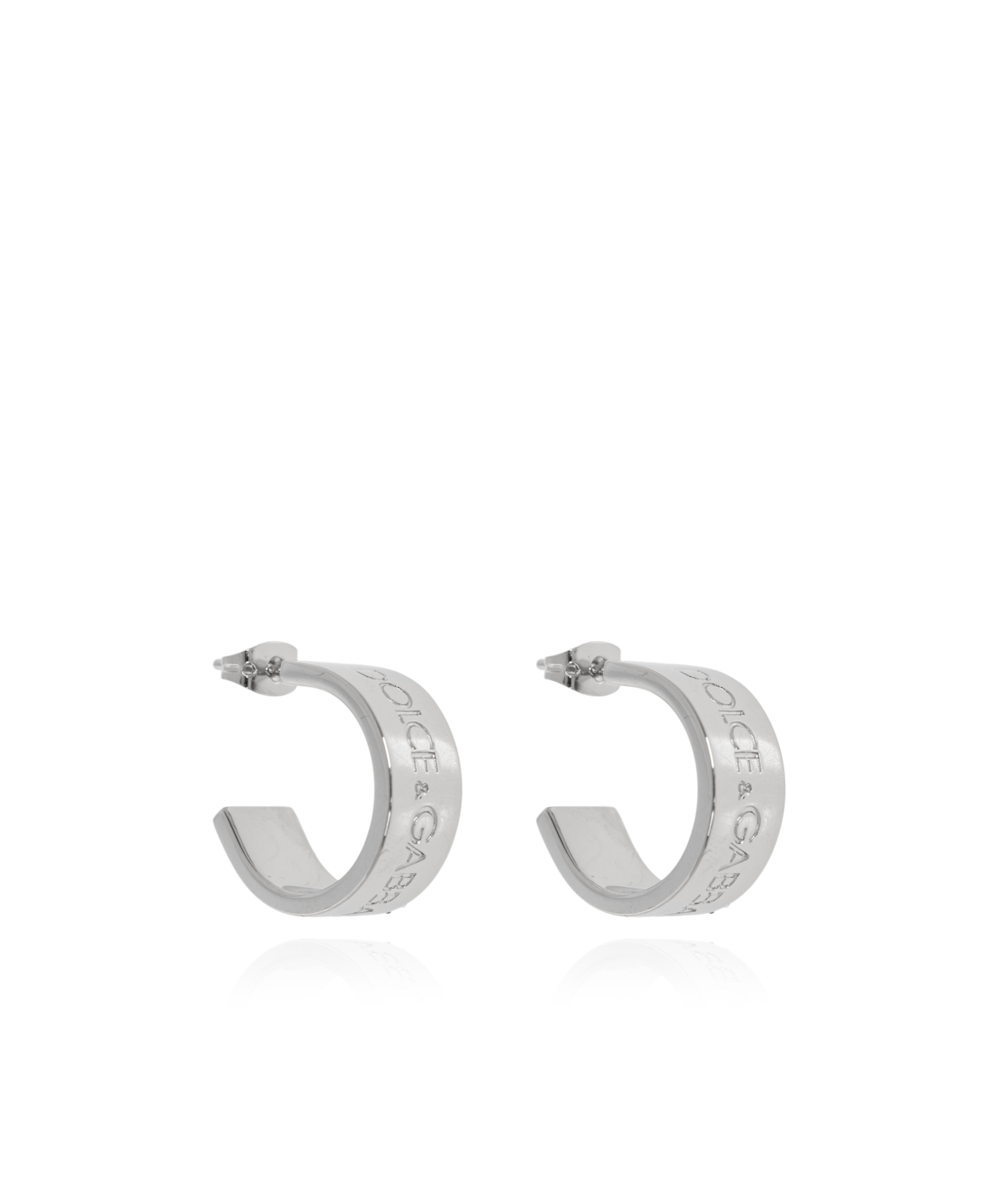 Dolce & Gabbana Logo Engraved Hoop Earrings In White