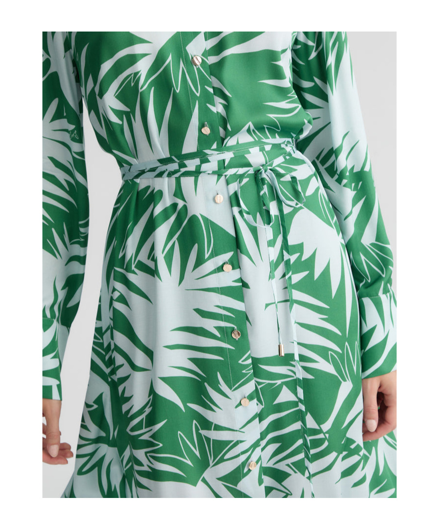 Liu •jo Mini Dress With Green And White Leaves Printed In Green