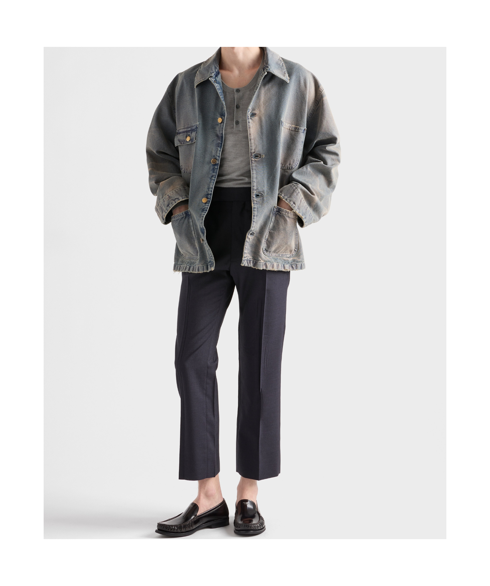 Prada Jacke Im Distressed-look In Blue