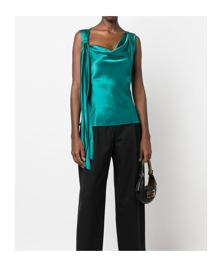 Alberta Ferretti Sleeveless Knot Detail Top In Green Silk In Green