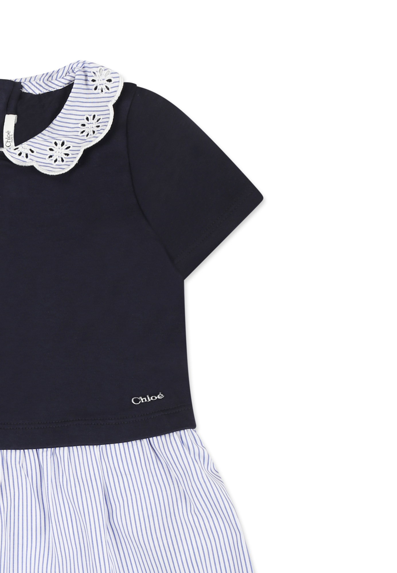Chloé Kids Baby Broderie Anglaise Striped Cotton Dress In Blue