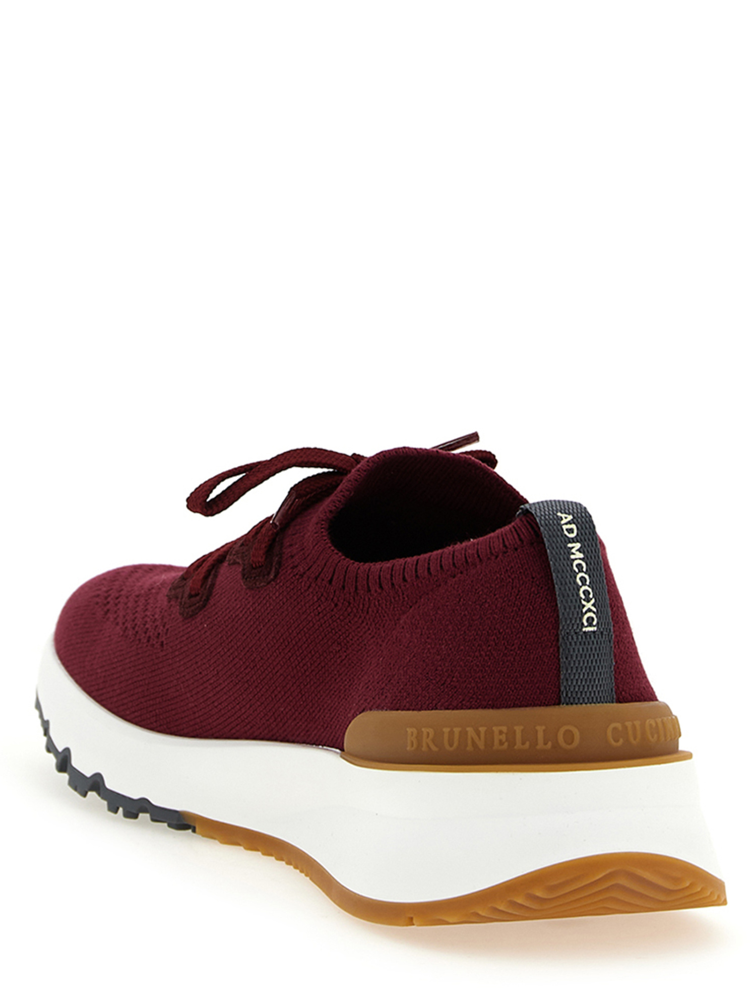 Brunello Cucinelli Knit Upper Sneakers Pull Tab Rubber Sole In Burgundy