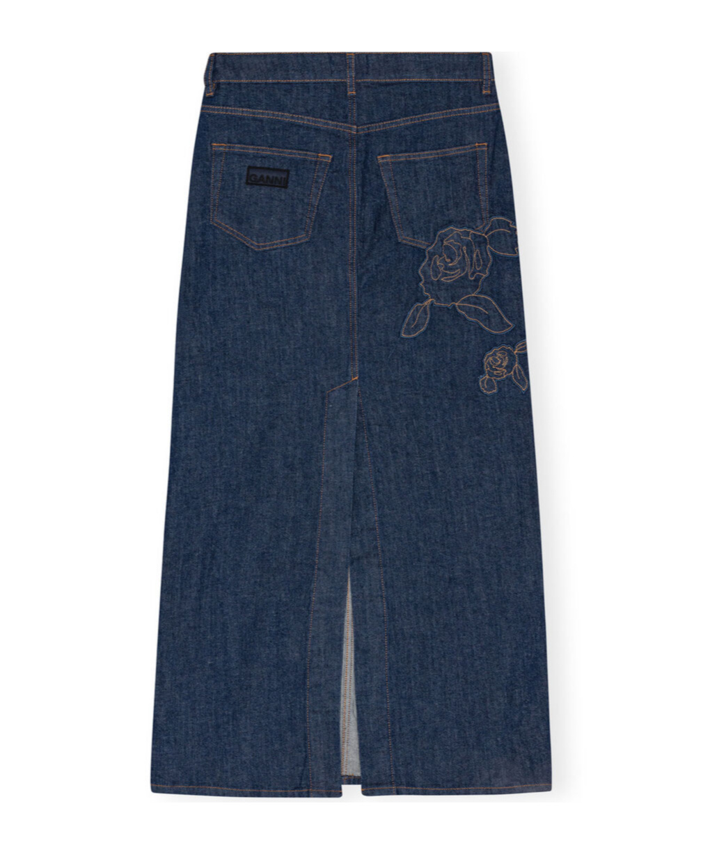 GANNI DENIM ROSE MAXI SKIRT 