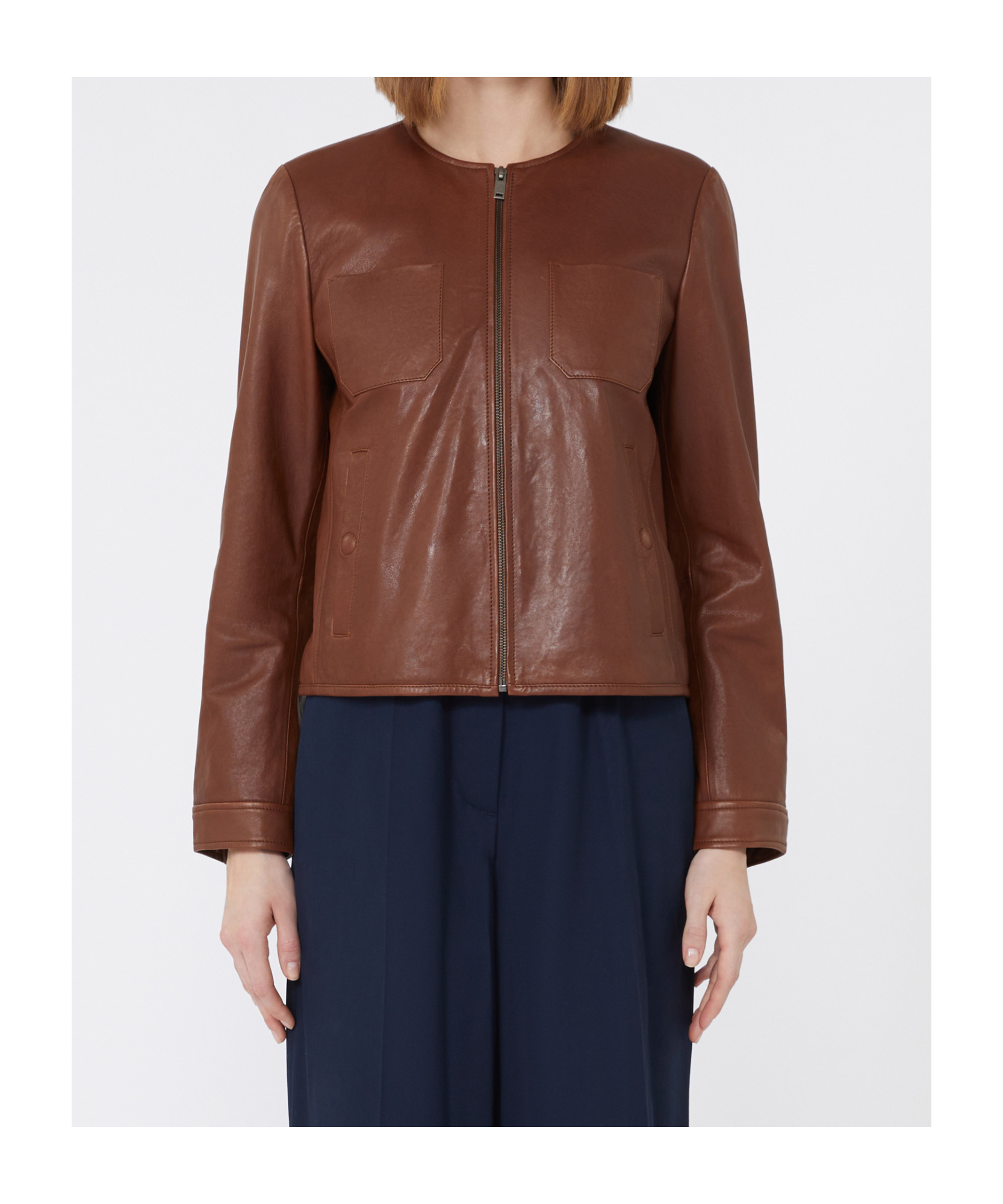 Max Mara Short Nappa Leather Jacket In Brown