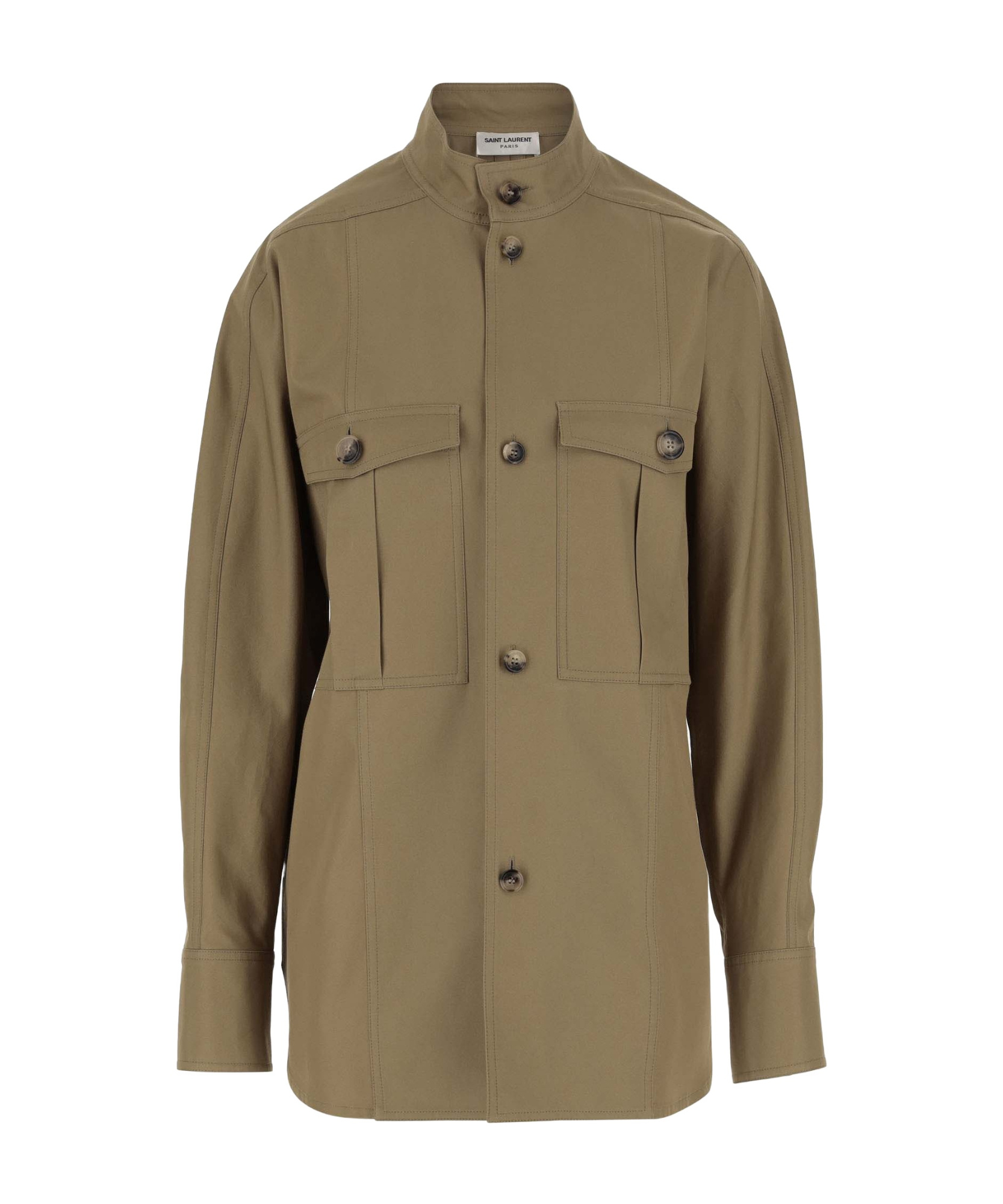 Saint Laurent Saharienne Buttoned Long-sleeved Shirt In Brown