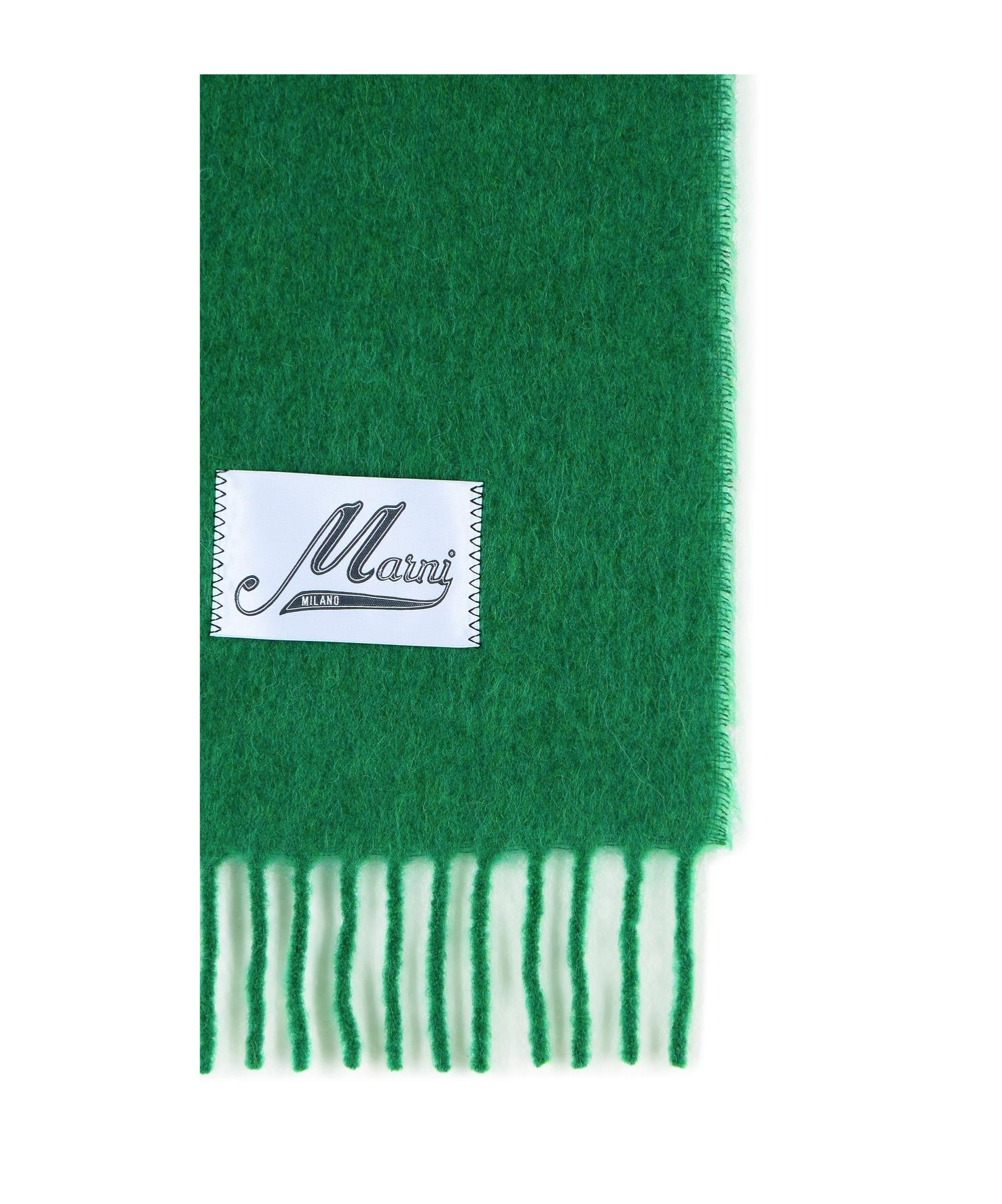 Marni Logo Patch Fringed Scarf In Green