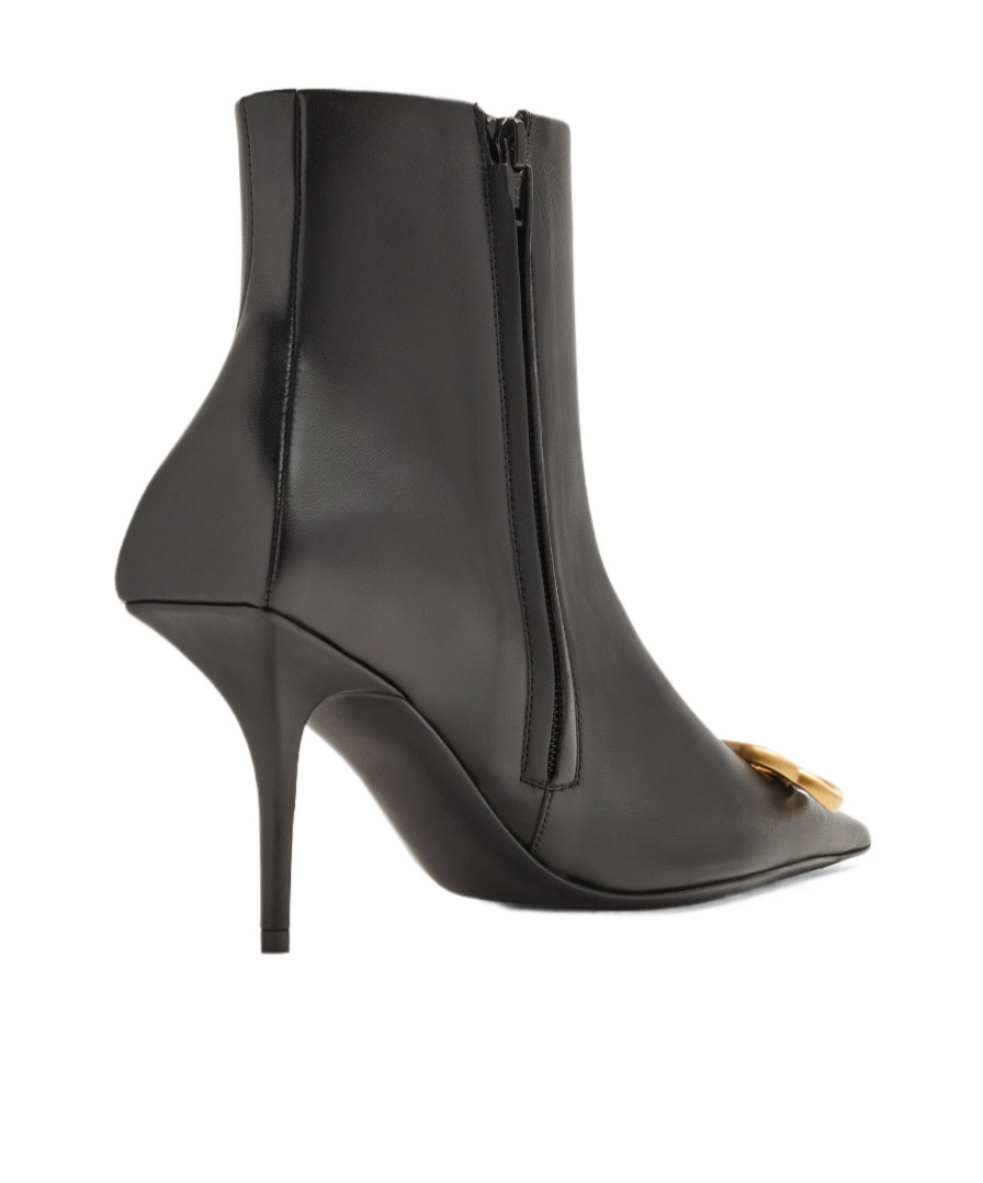 Balenciaga Black Leather Square Knife Ankle Boots In Black