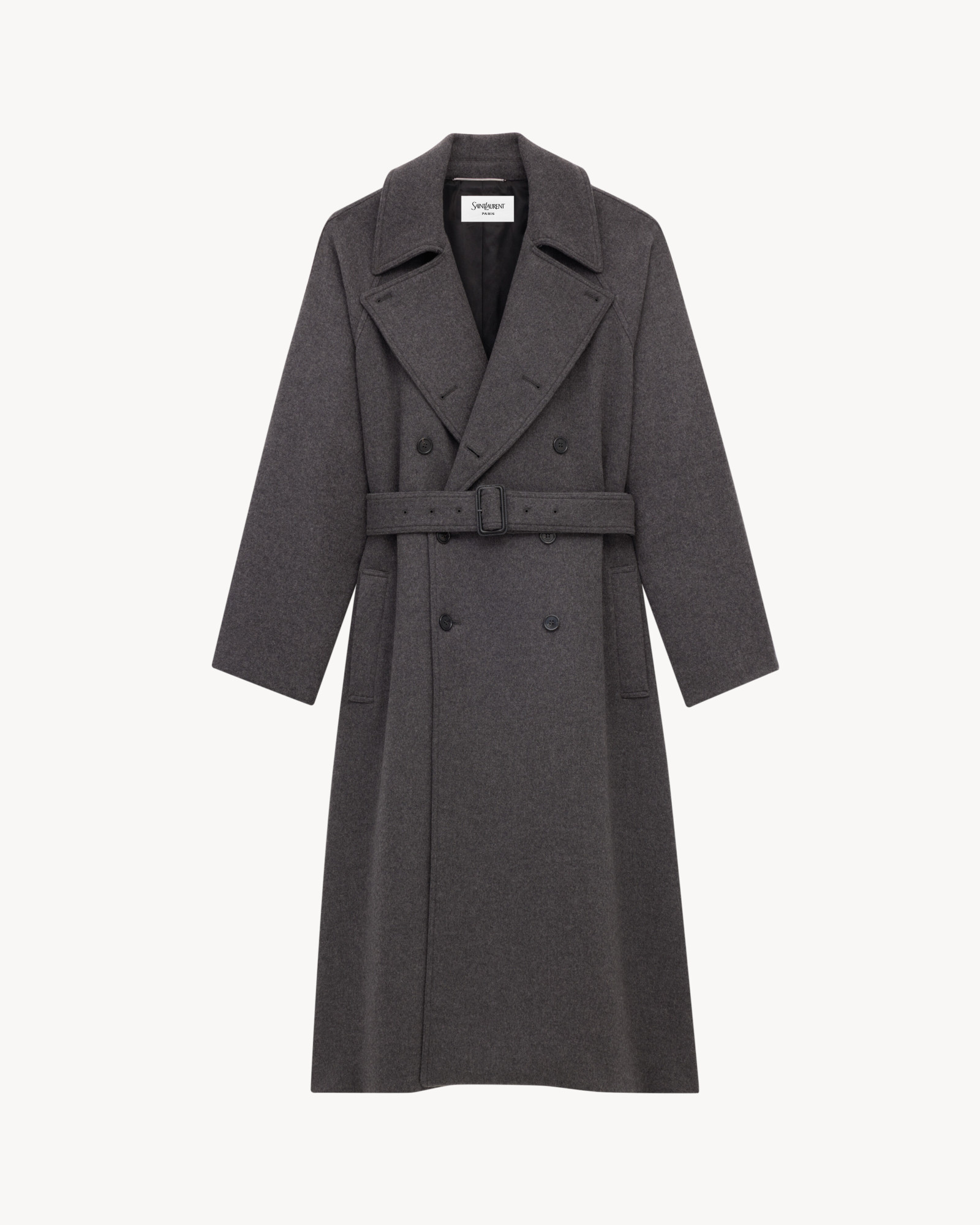 Saint Laurent Long Coat In Cashmere In Gray