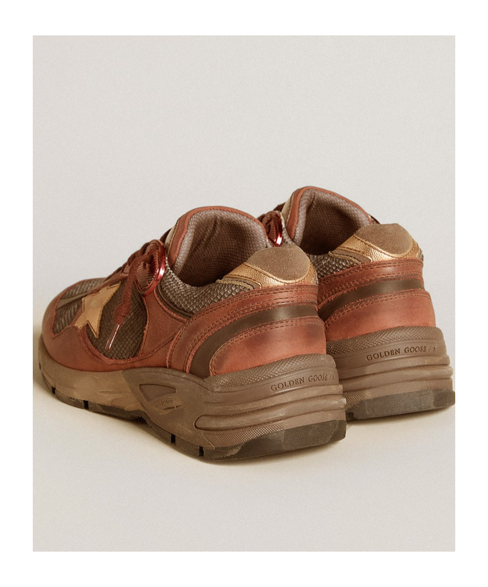 Golden Goose Running Dad Mesh And Leather Sneakers In Brown