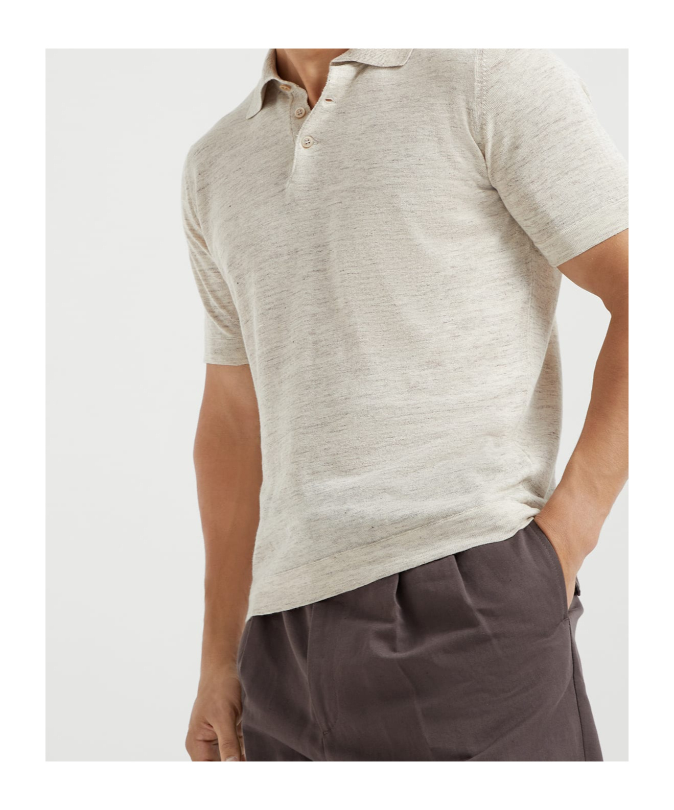 Brunello Cucinelli Fine-knit Polo Shirt In Nude