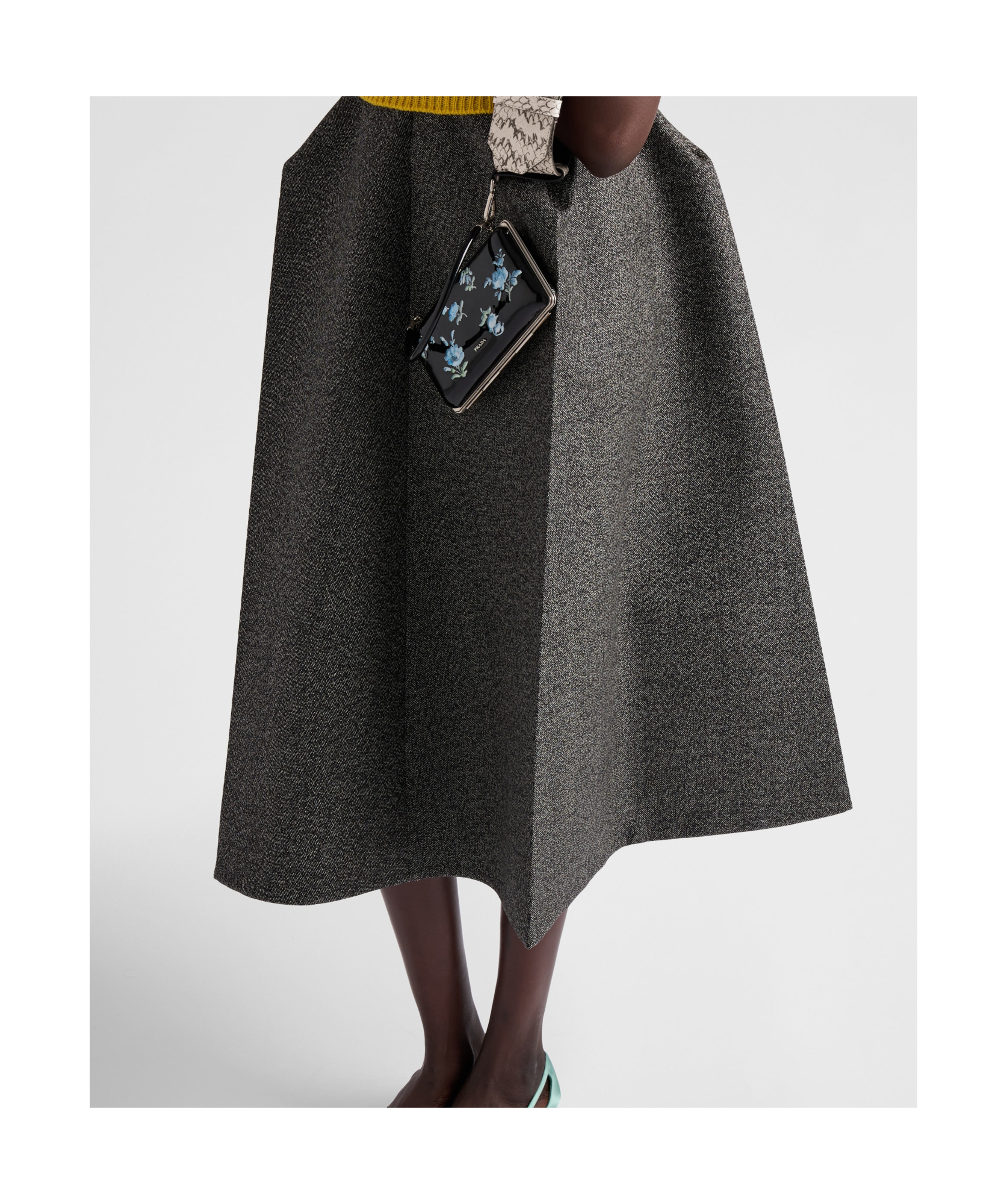 Prada Logo Wool Mid-length Skirt In Black