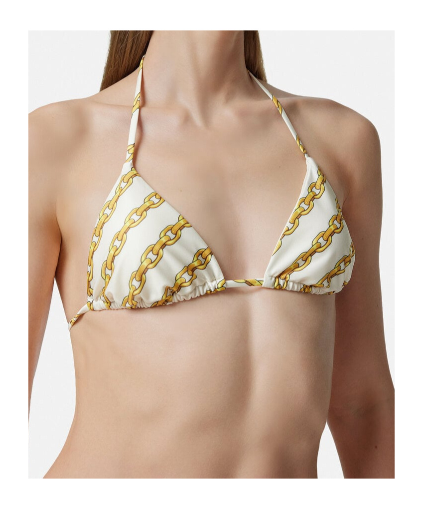 Versace Foulard Print Triangle Bikini Top In White