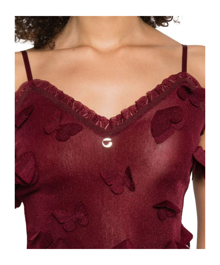 Coperni Embellished Sleeve Lace Trim Top In Brown