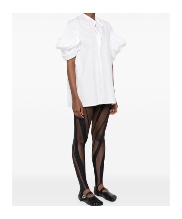 Junya Watanabe White Cotton Top With Pleated Balloon Sleeves