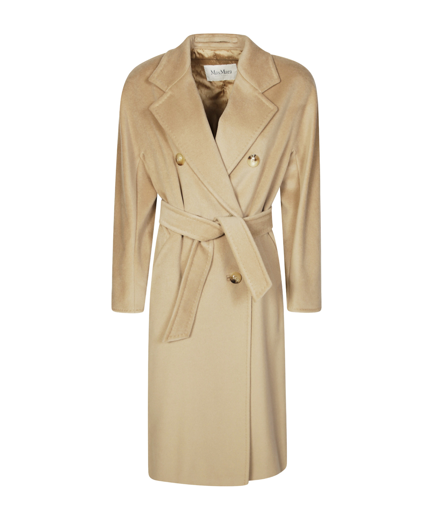 Max Mara Double-breasted Belted Coat Notched Lapels In Neutral