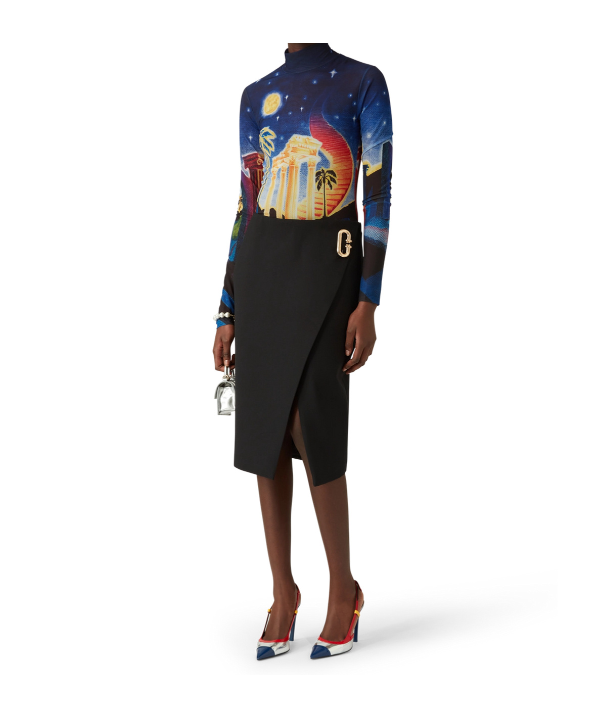 Casablanca Sheer Mesh Top Graphic Print In Blue