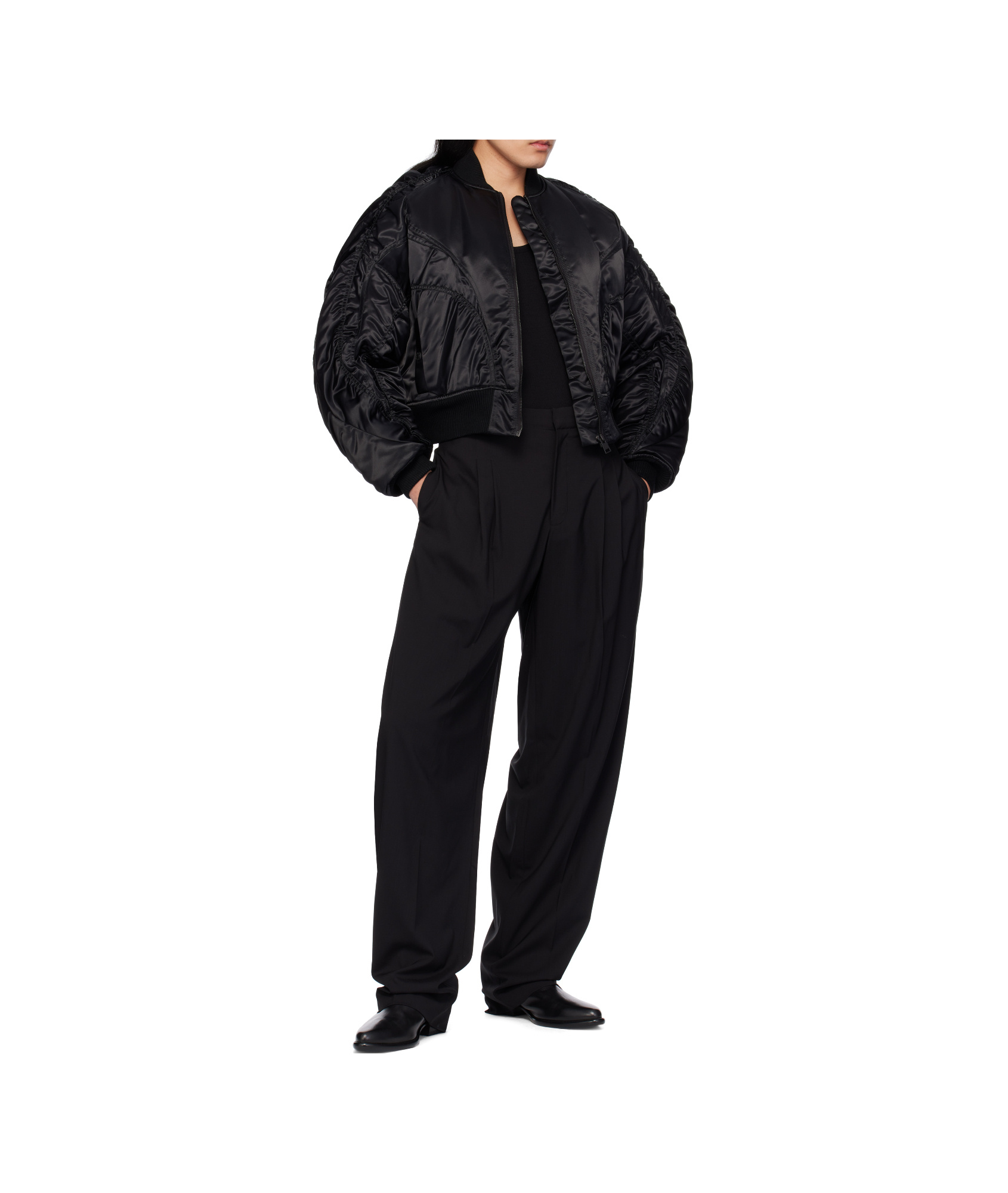 Mugler Satin Bomber Jacket In Black