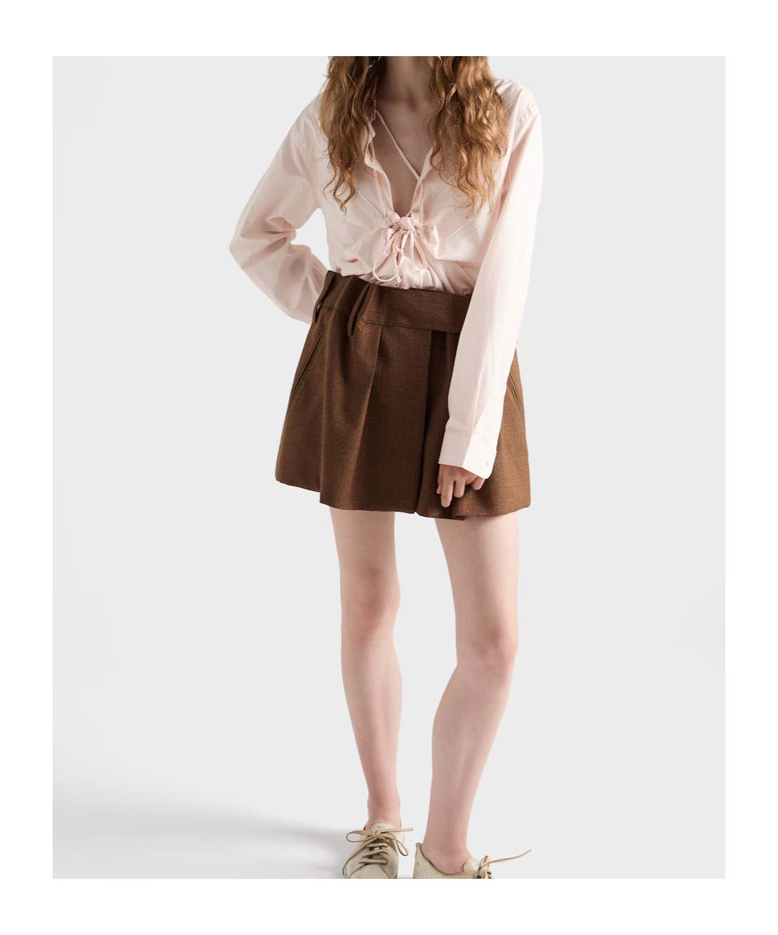 Prada Lace-up Cotton Shirt In Neutral