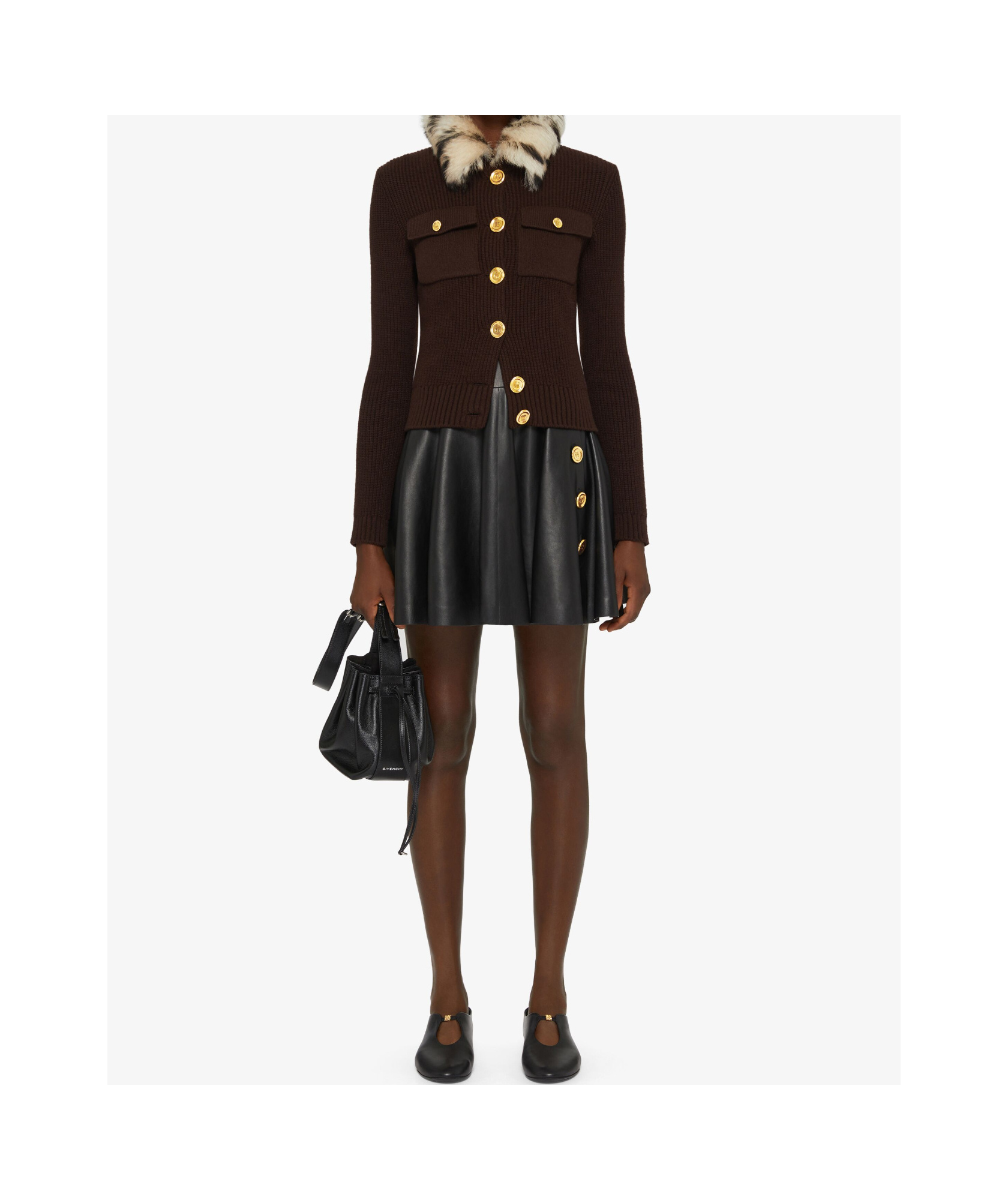 Givenchy Fur Collar Button-up Cardigan In Black