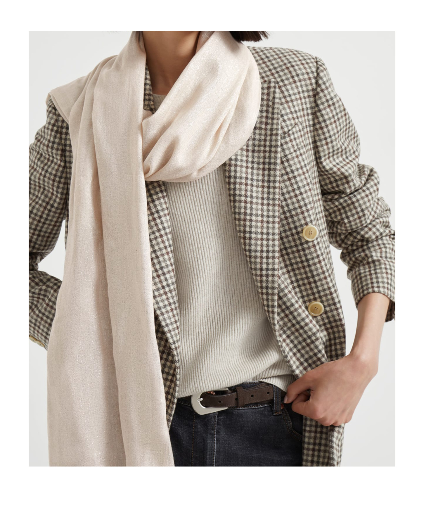 Brunello Cucinelli Fringed Cashmere-silk Blend Scarf In Beige