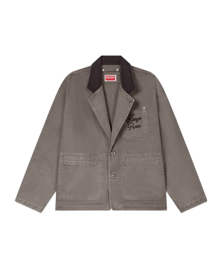 Kenzo ' Paris Chainstitch' Workwear Jacket In Washed Cotton In Brown