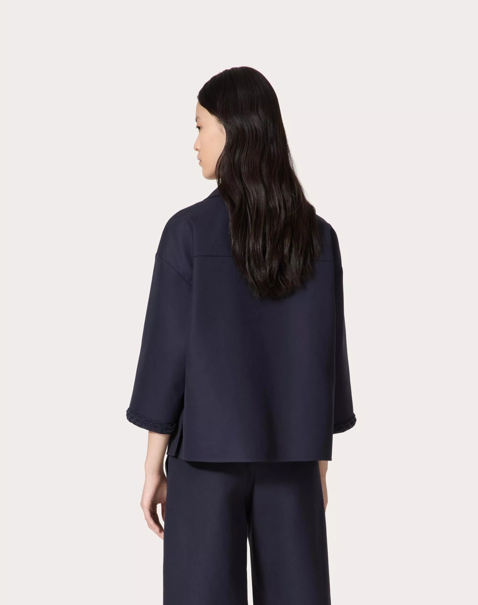 Valentino Bead-embellished Polo Blouse In Black