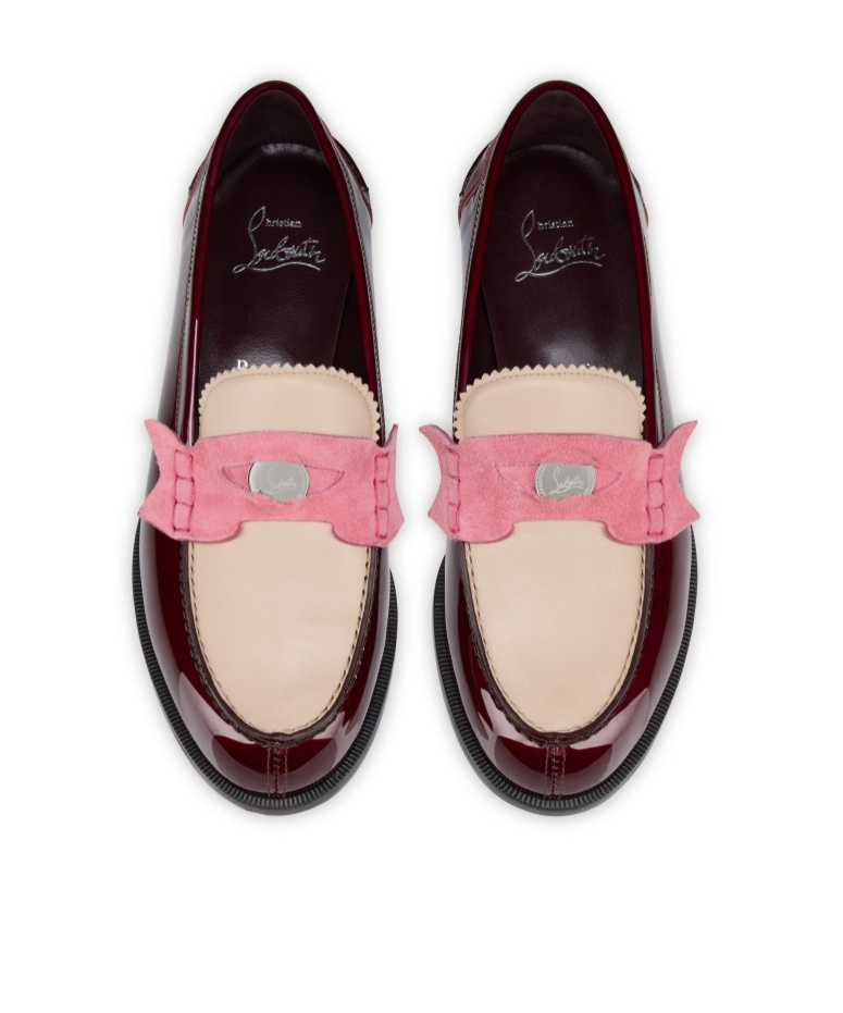Christian Louboutin Donna Colorblock Mixed Leather Red Sole Penny Loafers In Burgundy