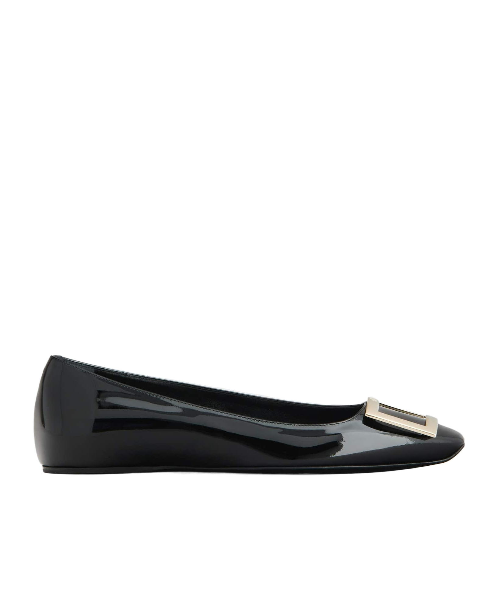 Roger Vivier Trompette Metal Buckle Ballerinas In Black Leather In Black
