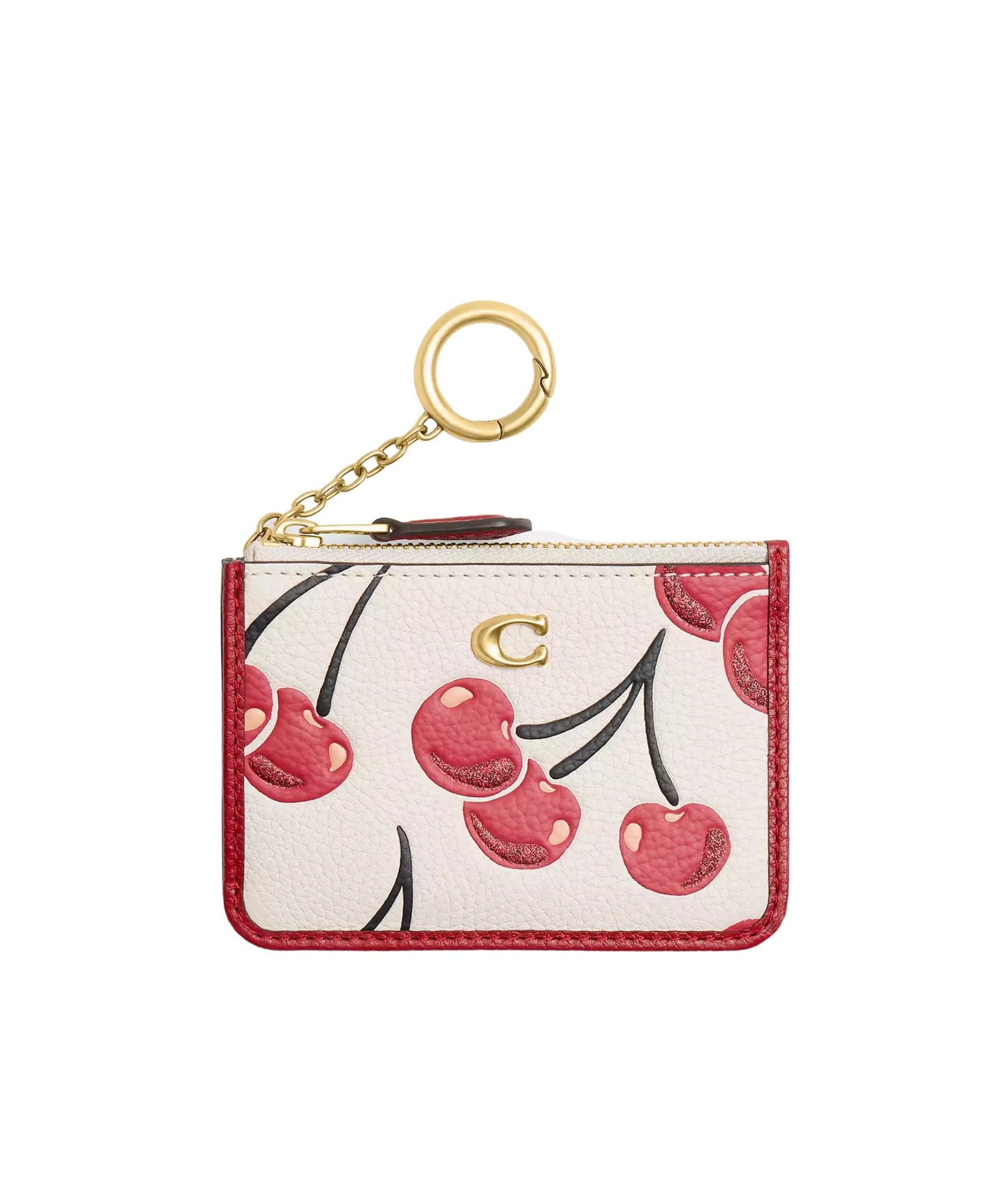 Coach Mini Cherry Print Slim Id Card Holder In Pink