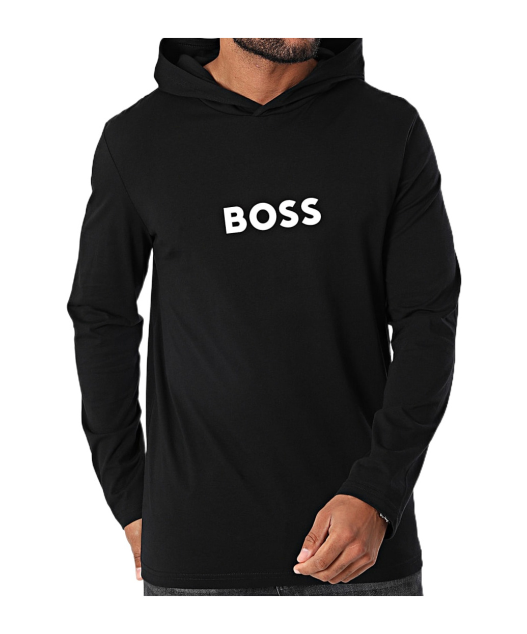 Hugo Boss Hooded Long-sleeved T-shirt In Black