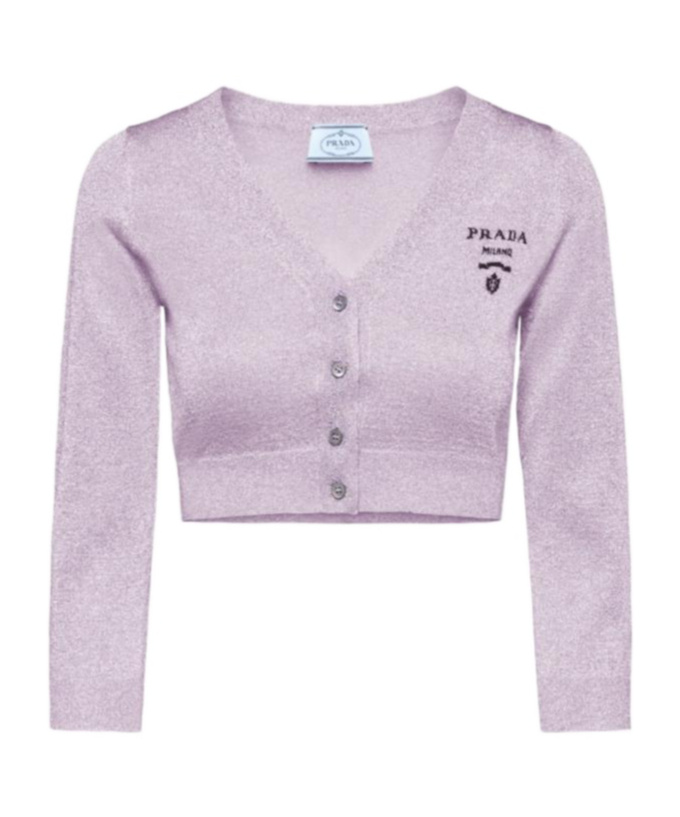 Prada Logo Inlaid Short Cardigan In Purple