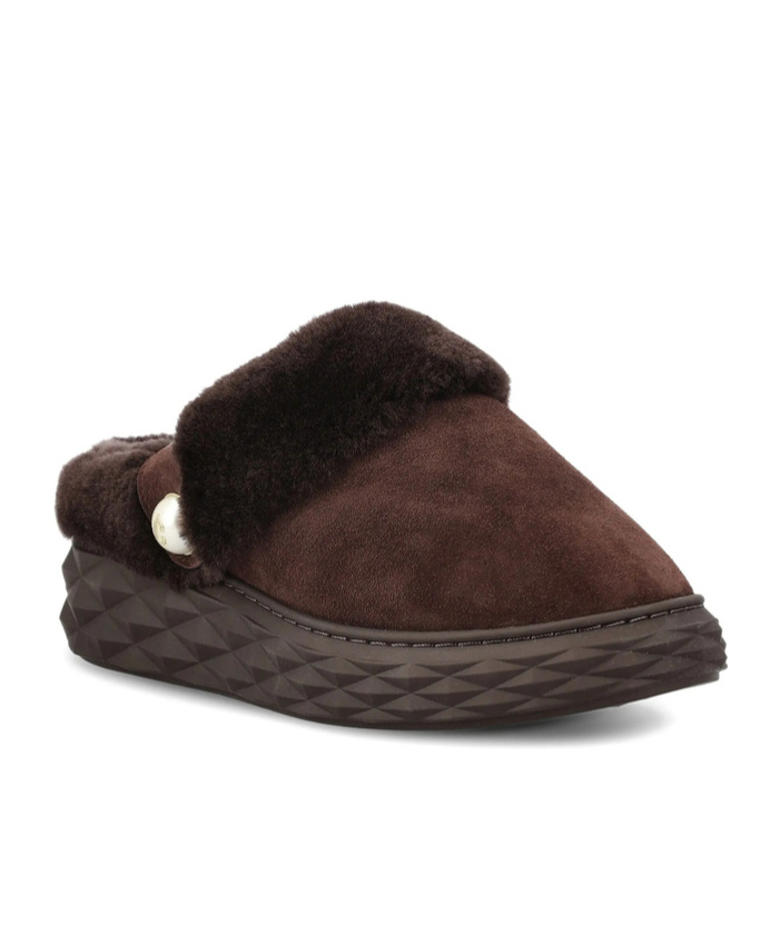 Jimmy Choo Diamond Maxi Suede-shearling Mules In Brown