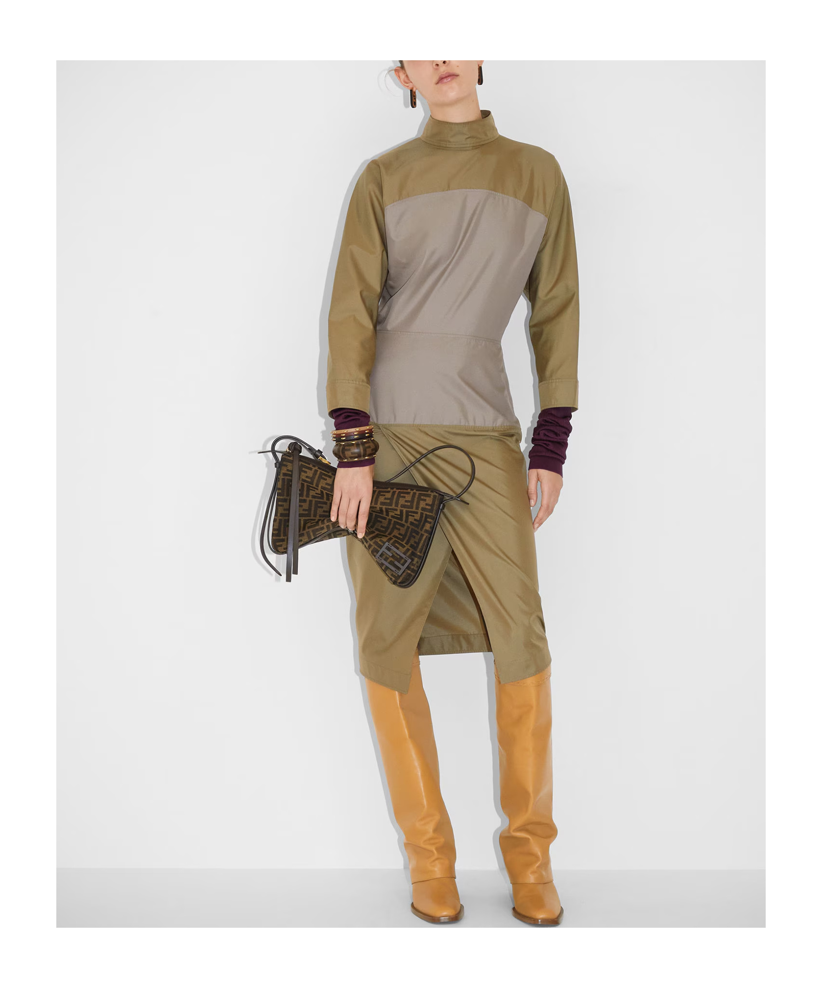 Fendi Long-sleeved Cotton Dress In Nude