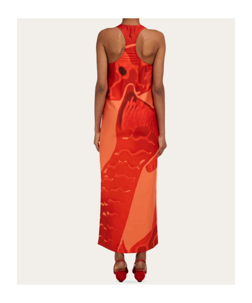 Ferragamo Carp-motif Silk Maxi Dress In Orange