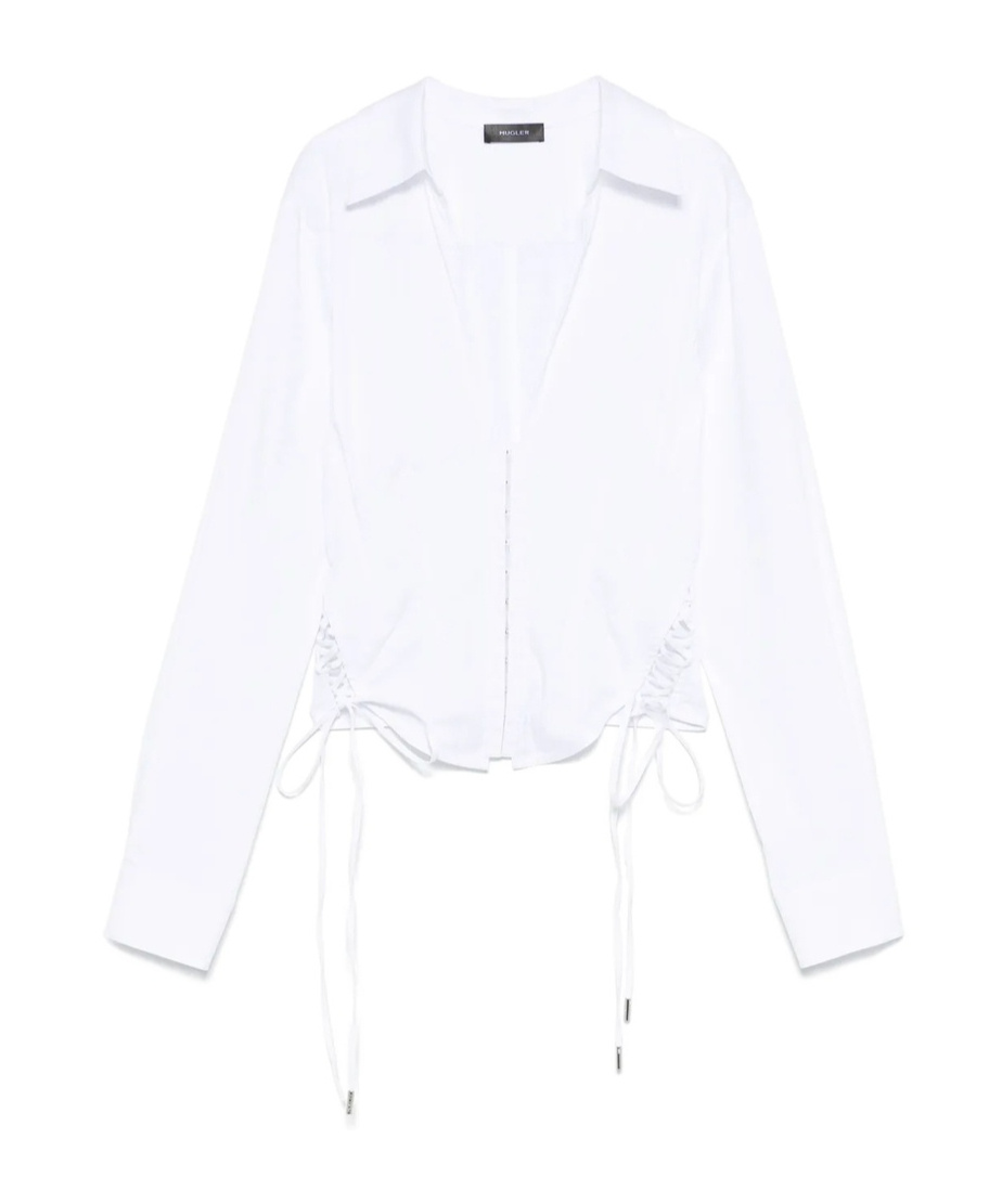 Mugler Slim Fit V-neck Optical White Organic Cotton Shirt Women In White