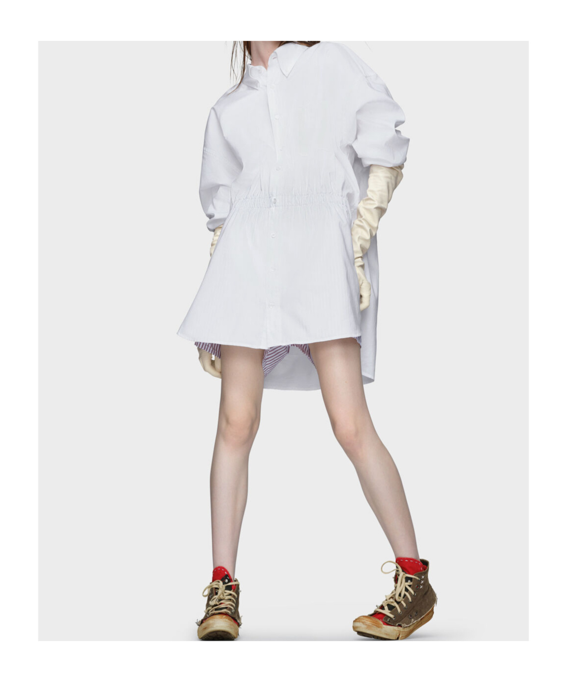 Maison Margiela Striped Long Sleeve Shirt Jumpsuit In Red