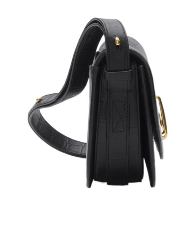 Burberry Croc-effect Leather Shoulder Bag In Black