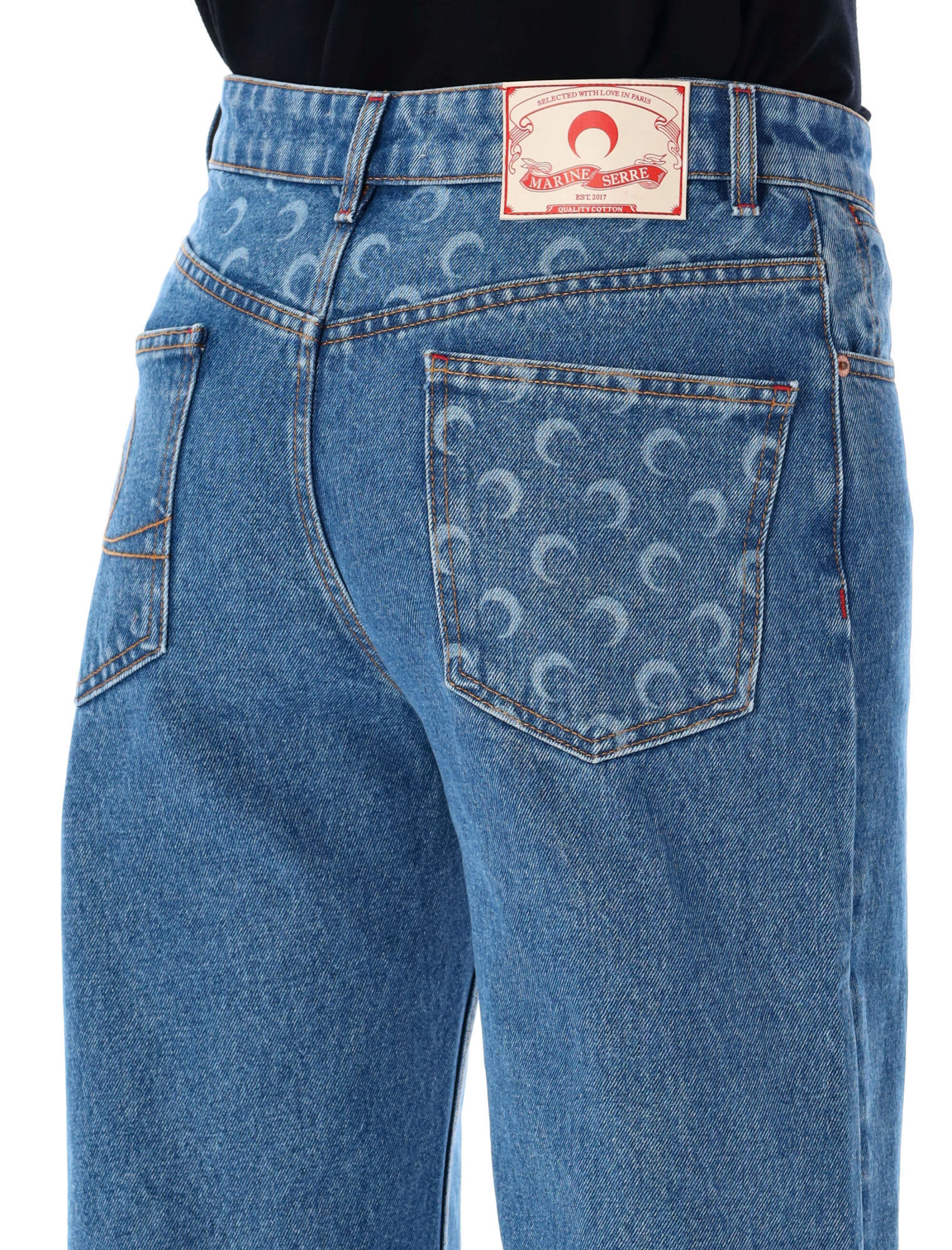 Marine Serre Moon Laser Denim Loose Jeans In Blue